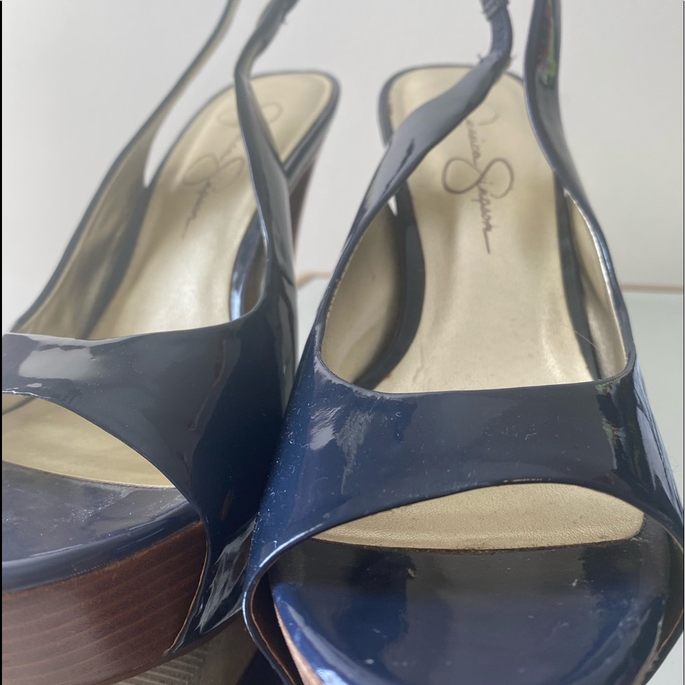 Patented Leather Blue JS heels